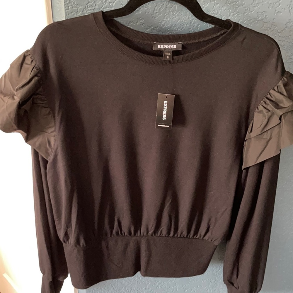 Express black top w ruffle shoulders